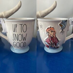 Rae Dunn Disney Frozen Light Blue and White Anna and Olaf Up to Snow Good Mug